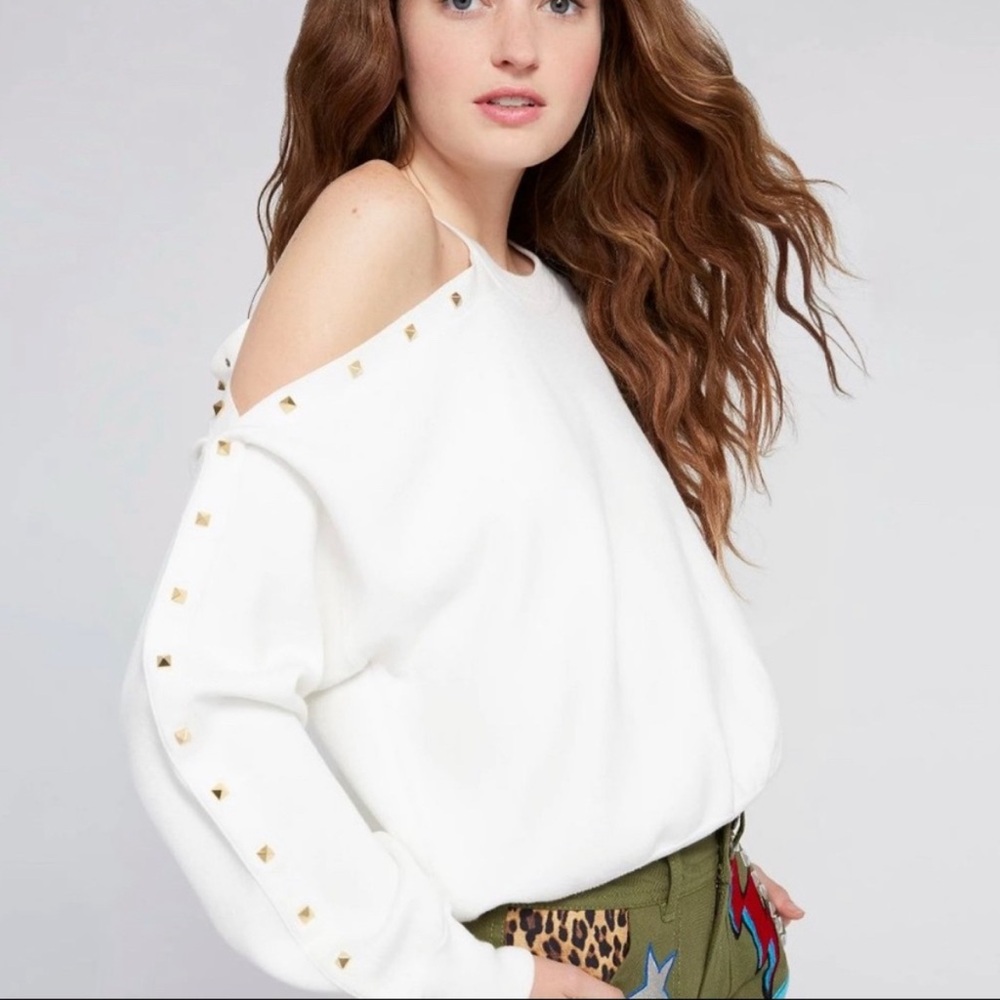 Alice + Olivia Small One Shoulder Stud Sweater Minimalist Fall